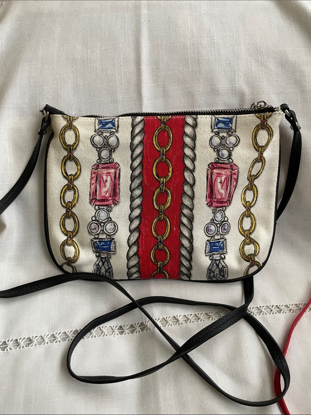 Brighton Red, White and Gold Crossbody Bag with Tassel - Picture 4 of 6